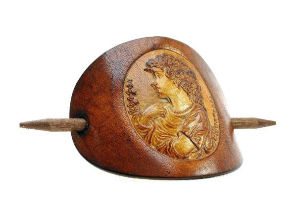 Leder Haarspange – OX Cameo Lion Antique Sieglinde - 6 Stk.